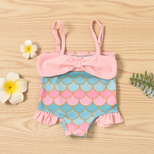 Girls' Baby Mermaid Print Swimsuit Suit