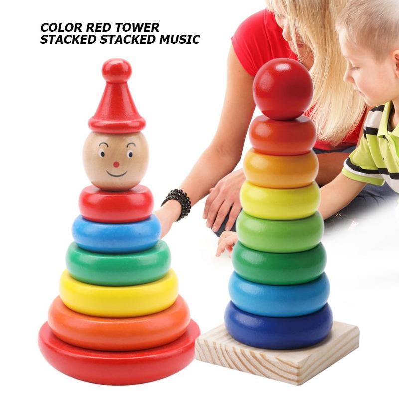 Wooden Stacked Circle Toy - Tumbler Rainbow Tower Design