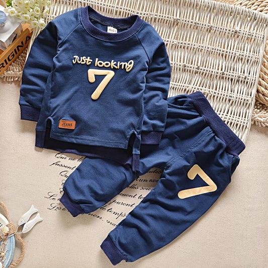 Baby Cotton Long-Sleeved Two-Piece Suit with Trousers