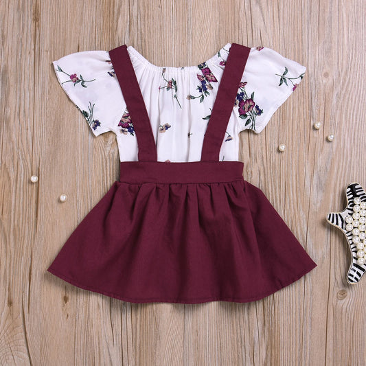 Adorable Baby Girls' 2-Piece Suspender Skirt Set