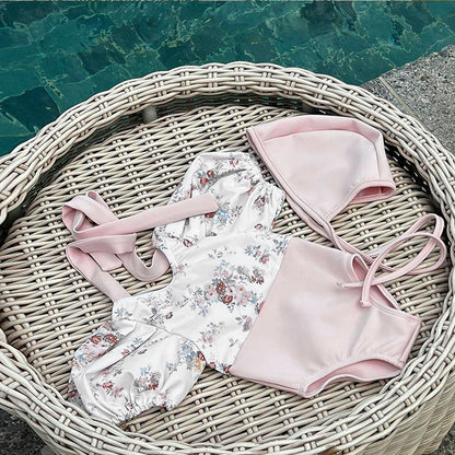 Infant's Floral One-piece Swimsuit with Hat