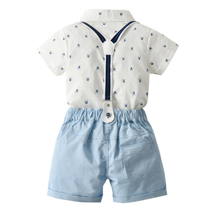 Blue Cotton Two-Piece Set with Shorts for Boys : British Gentleman