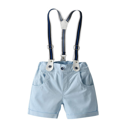 Blue Cotton Two-Piece Set with Shorts for Boys : British Gentleman