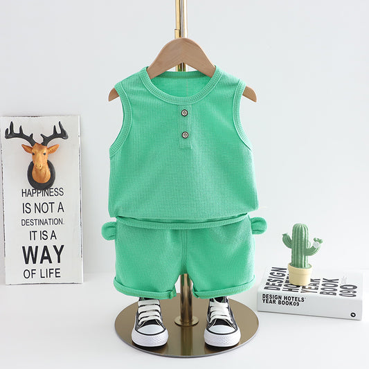 Western Style Little Boy Clothes Children Baby Summer Clothing Sleeveless Two-piece Suit