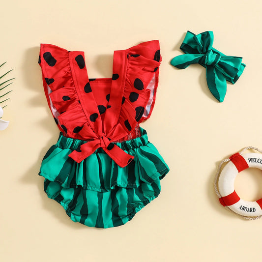 Watermelon Baby Jumpsuit with Hair Band