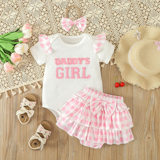 Three-Piece Infant Set: White and Pink Plaid