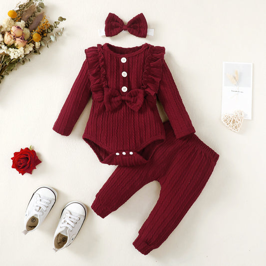 Sweet Wine Red Polyester Two-Piece Set